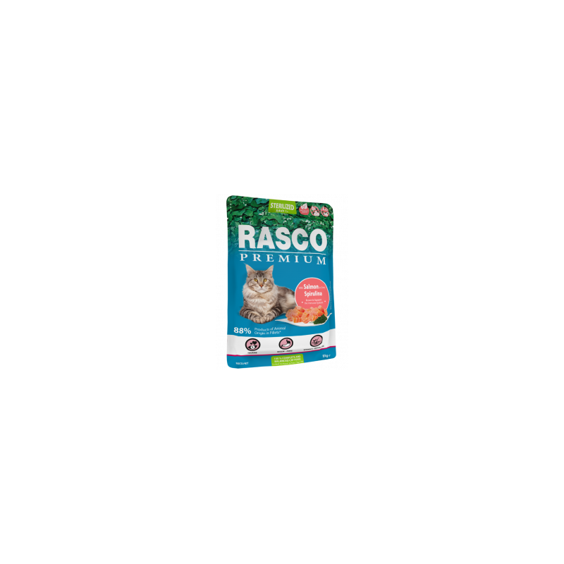 RASCO - Filetti di salmone cotti al vapore con alga spirulina e gustoso sughetto.